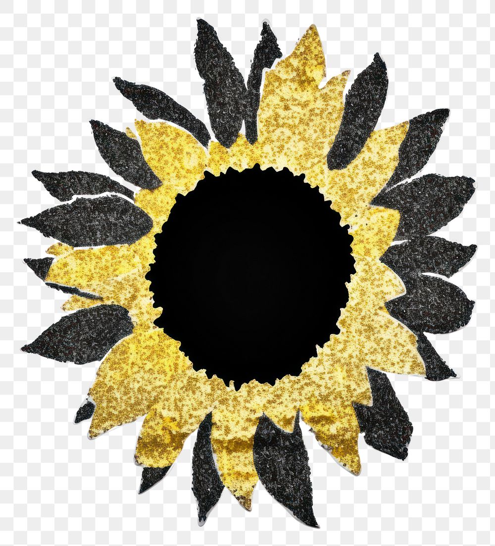 PNG  Sunflower shape ripped paper black gold white background.