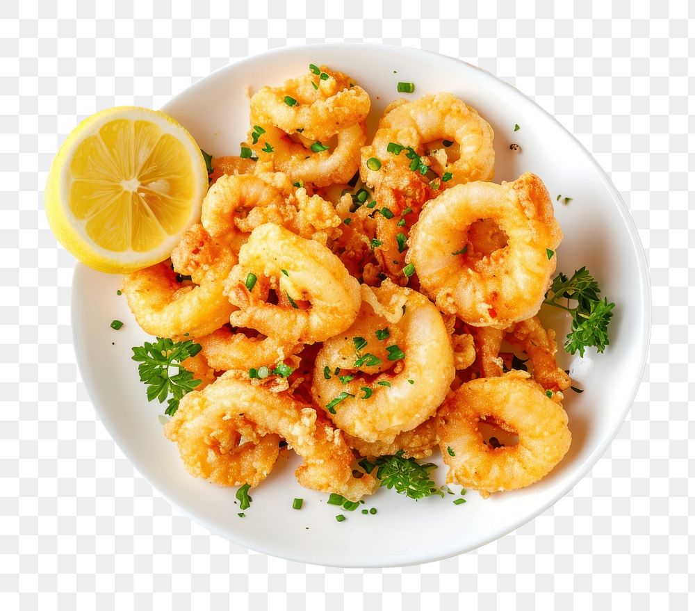 PNG  Crispy fried calamary appetizer seafood shrimp.