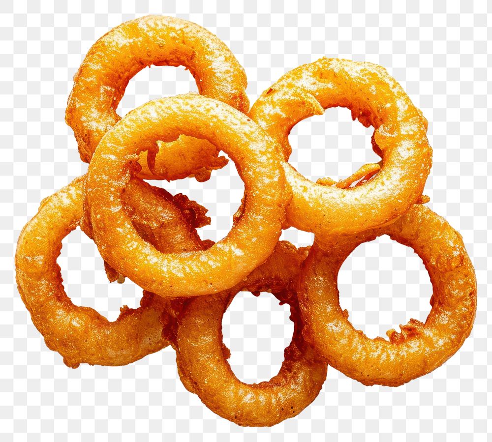 PNG  Crispy onion ring pretzel snack food.