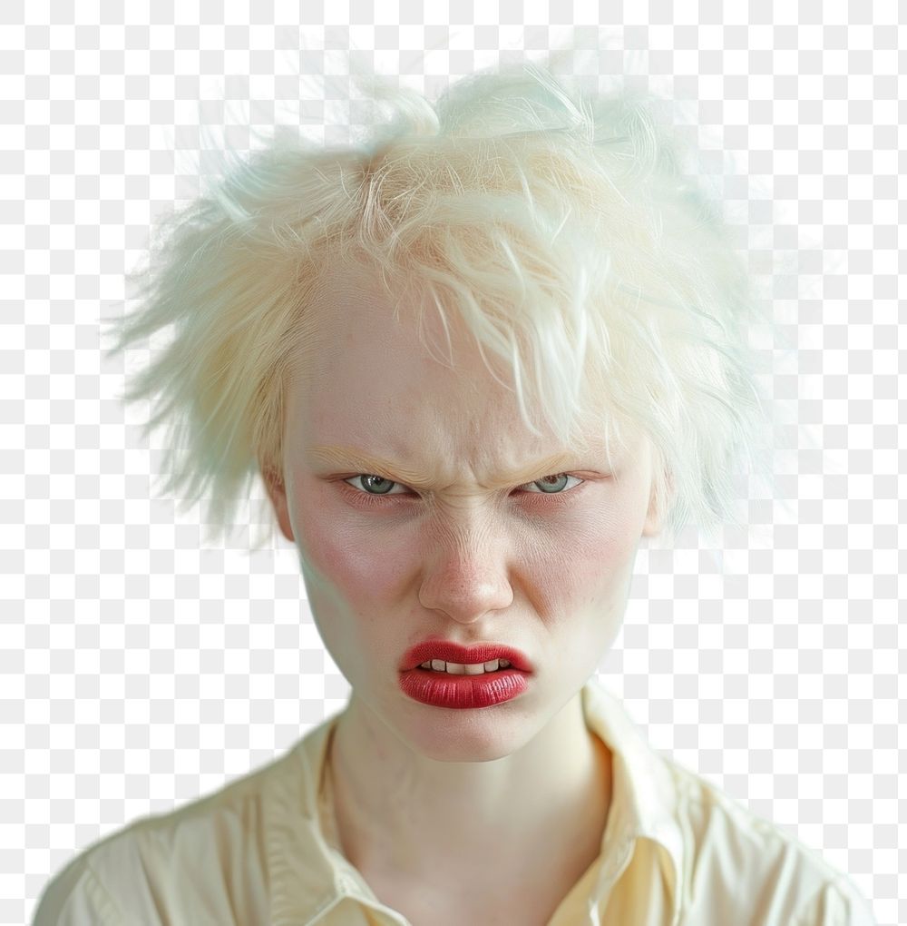 PNG  Albino woman angry face portrait photography individuality.