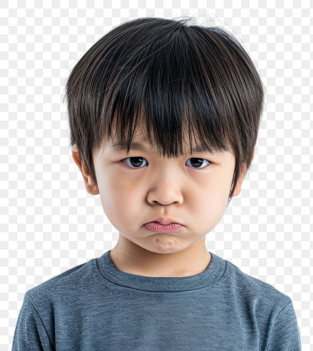 PNG  Asian kid angry face portrait photography child.