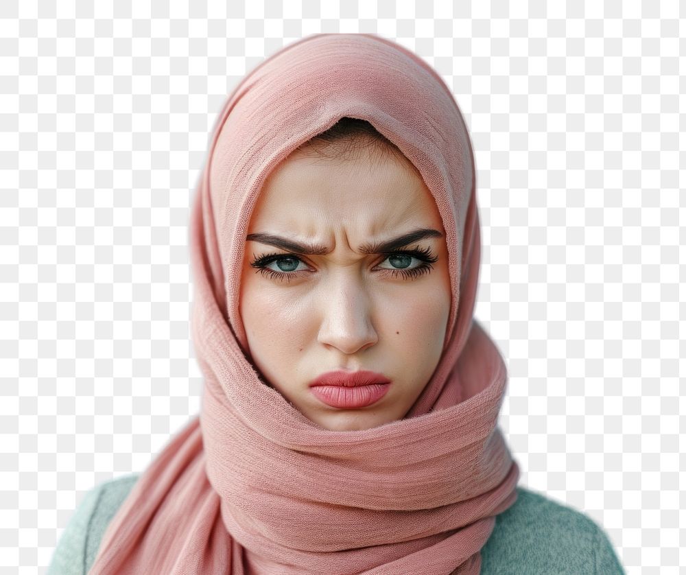 PNG  Arab woman angry face portrait adult scarf.