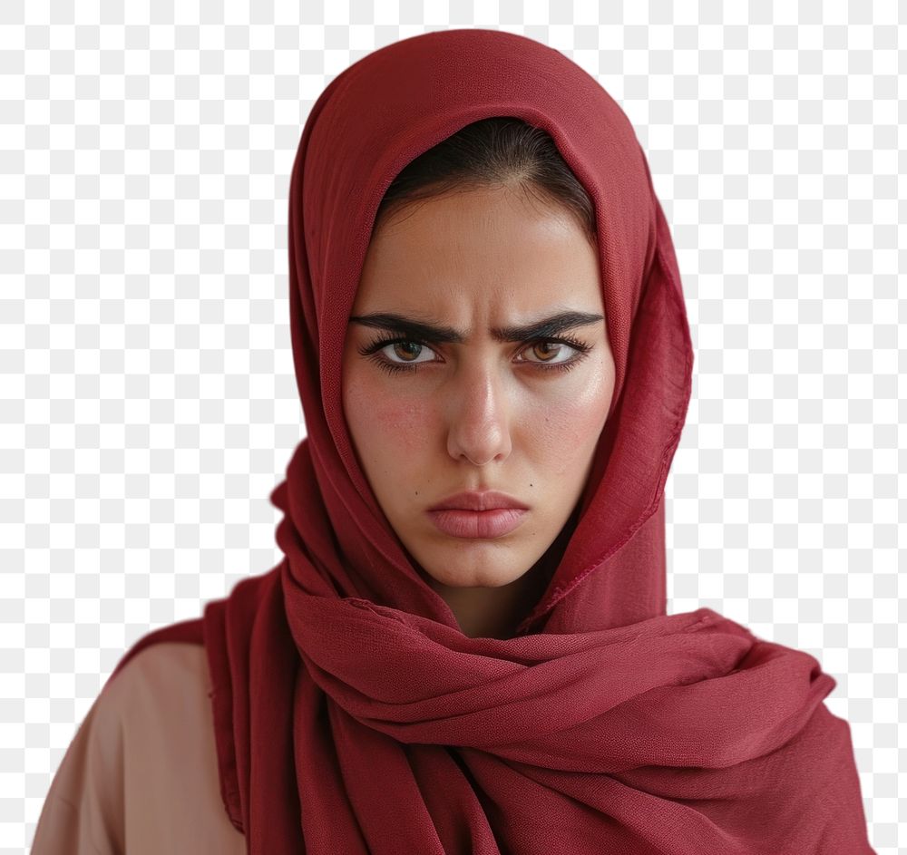 PNG  Arab woman angry face portrait photography scarf.