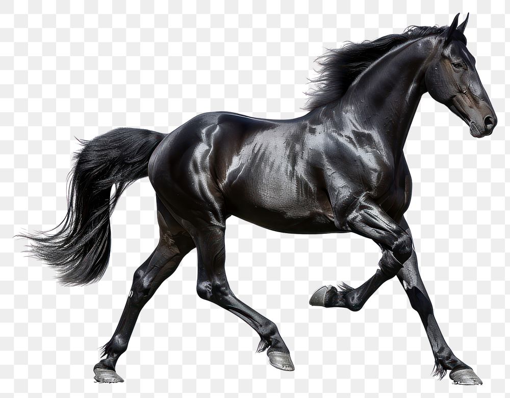 PNG  Black shiny Arabian horse stallion animal mammal.
