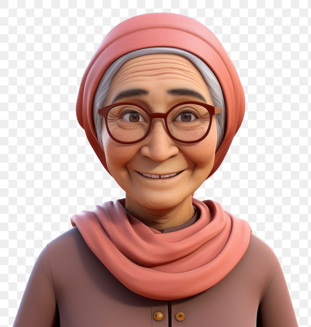 PNG 3d cartoon realistic indonesian middleaged woman portrait glasses adult.