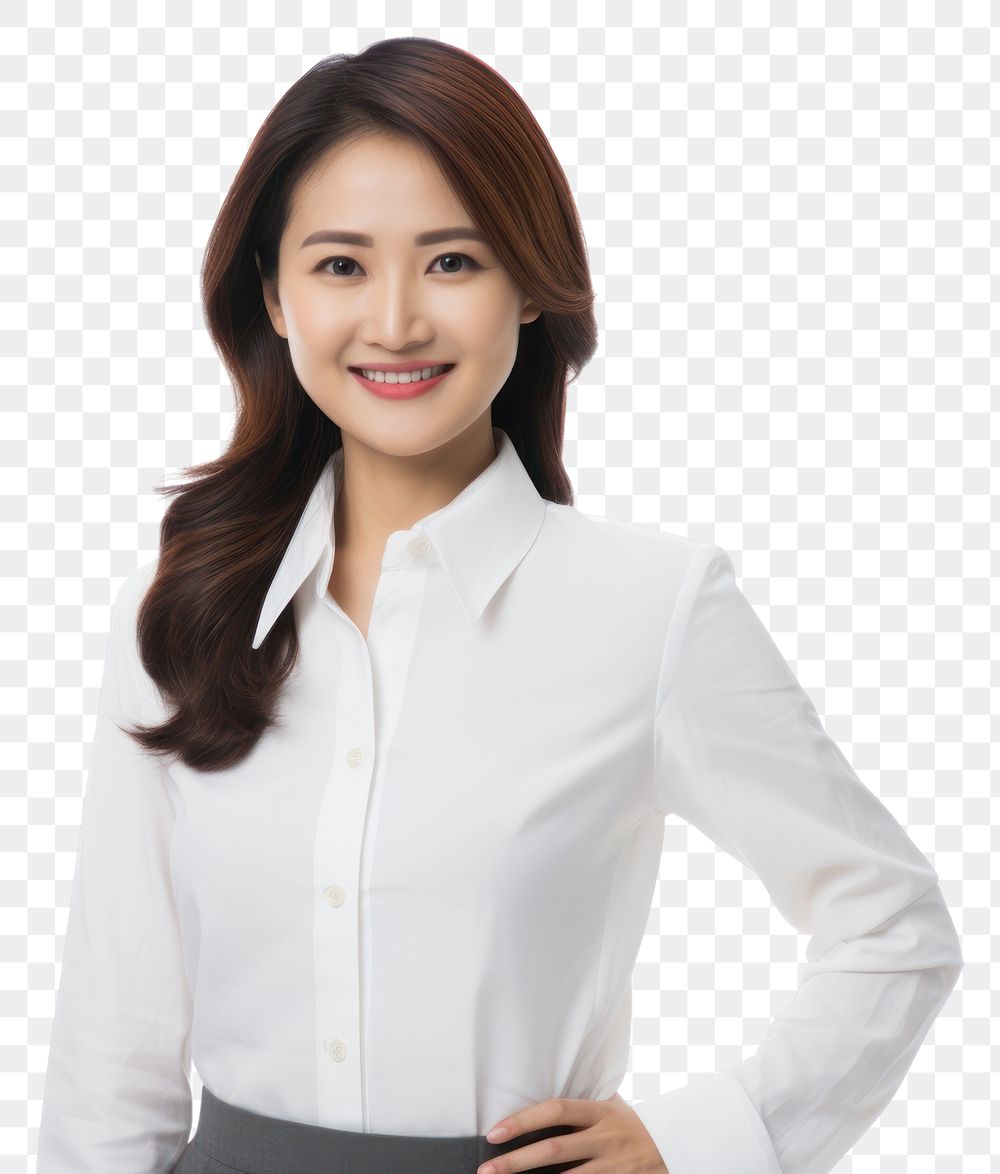 PNG Thai business woman middleaged sleeve blouse smile.
