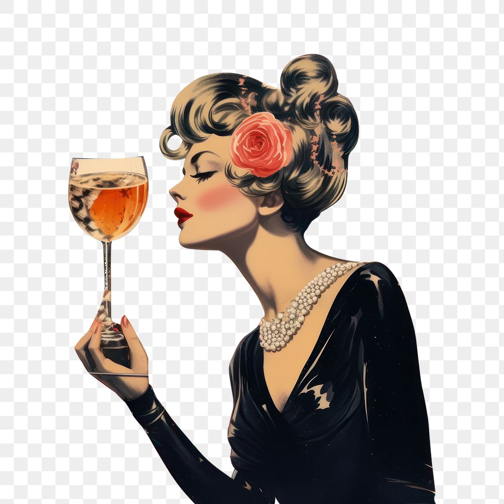 PNG  Champagne painting adult drink.