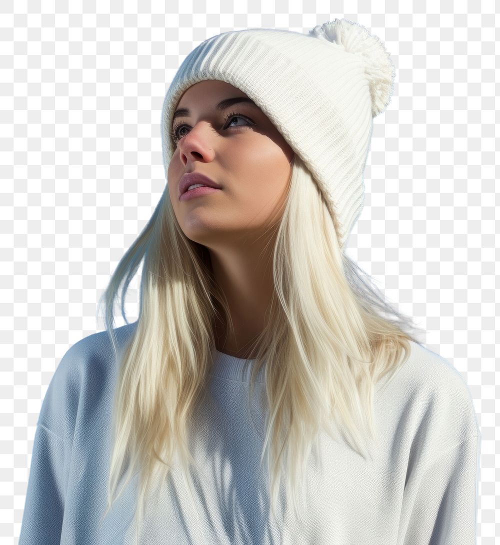 PNG White beanie hat adult blue sky.
