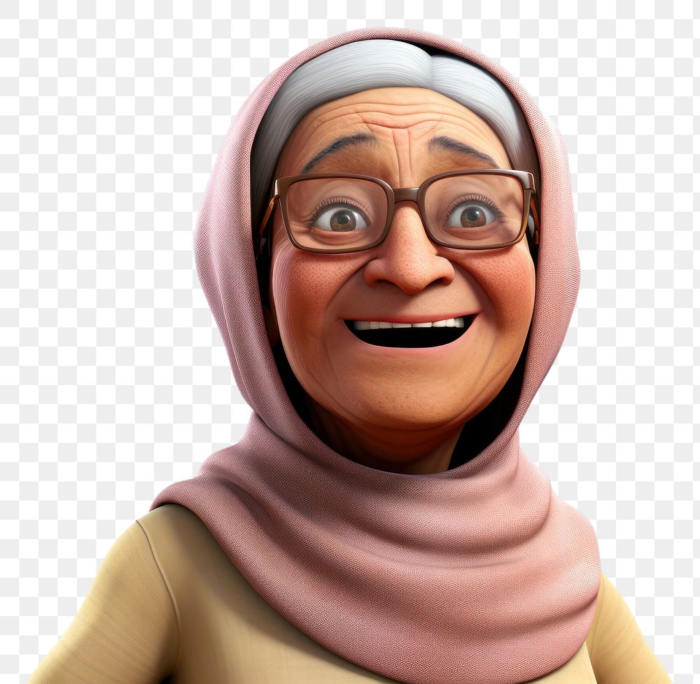 PNG Bangladeshi elderly woman 3d cartoon realistic portrait glasses adult.