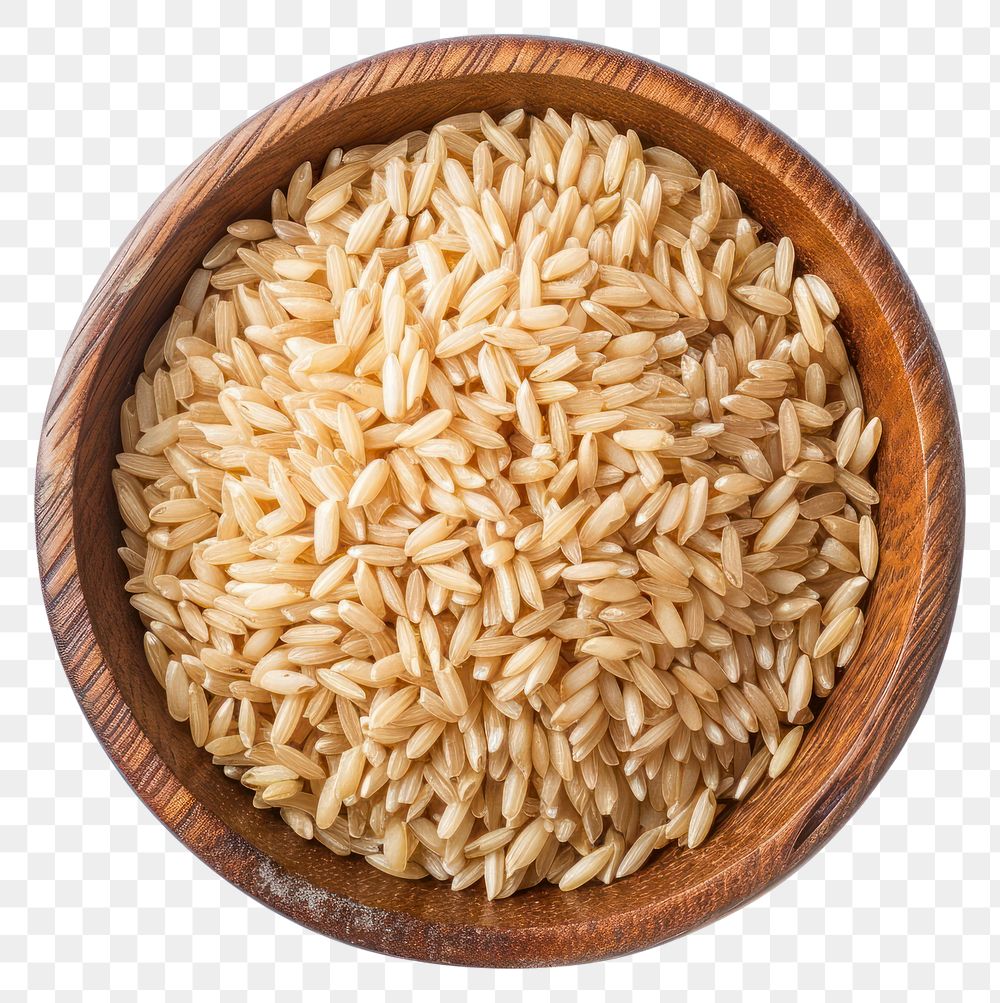 PNG Brown rice groats in a wooden bowl food white background ingredient.