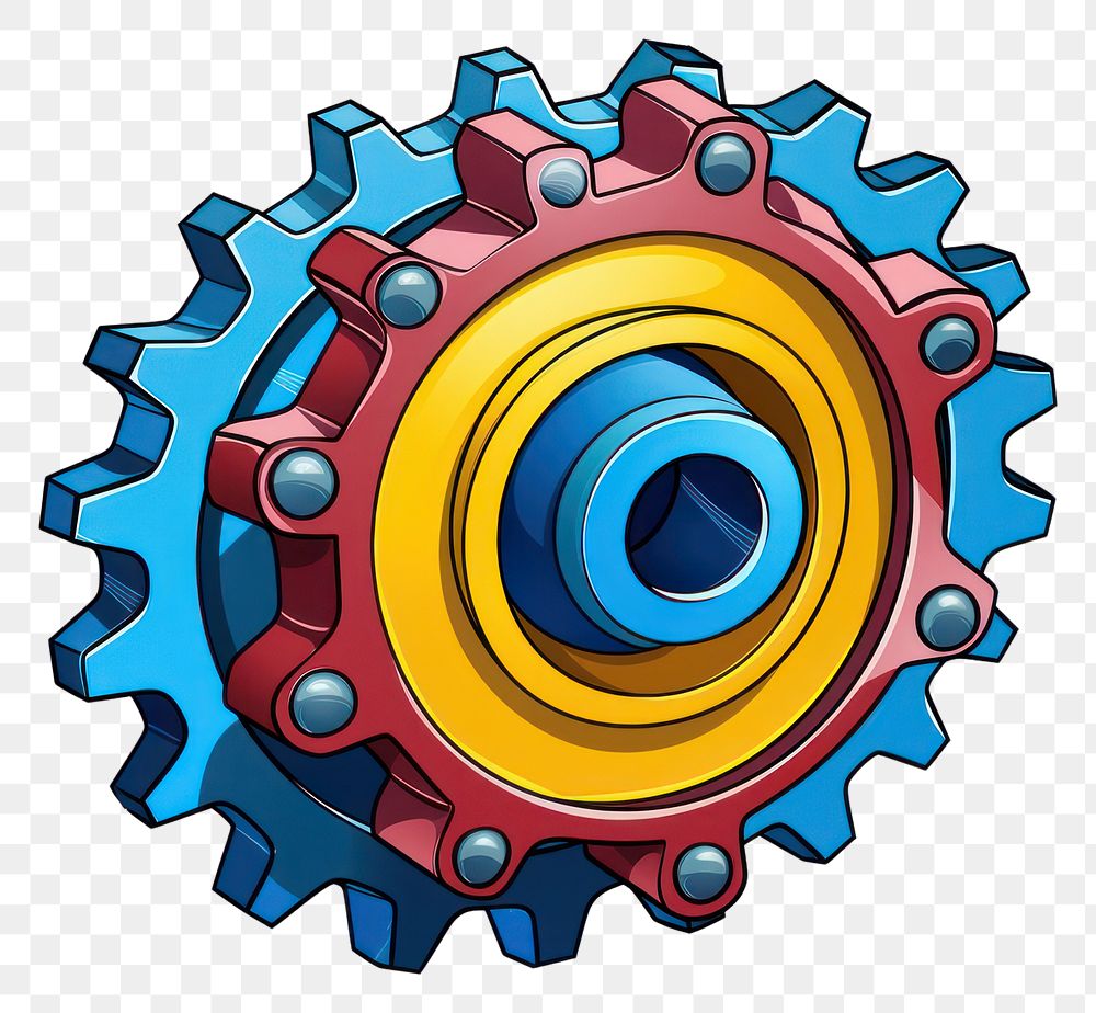 PNG Cartoon illustration of a gear cartoon wheel white background.