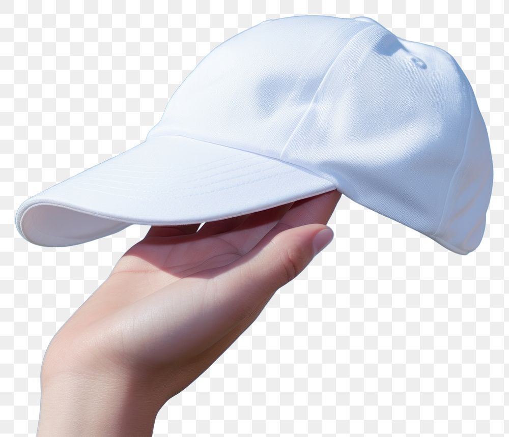 PNG Close up hand upper white cap blue sky headwear.