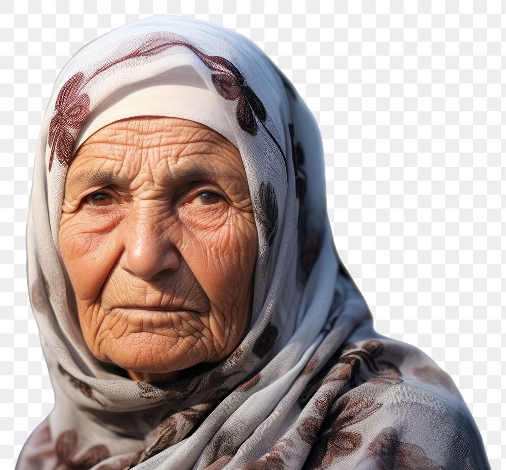 PNG Elderly middle eastern woman headscarf portrait headshot.
