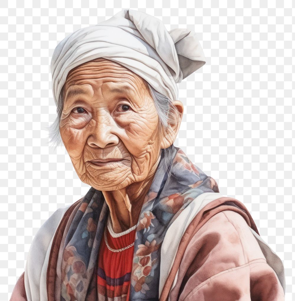 PNG Elderly east asian woman watercolor adult white background retirement.
