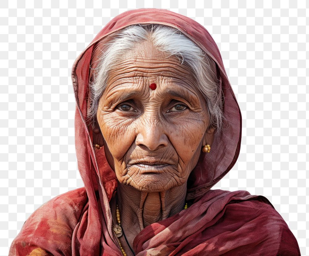 PNG Elderly indian woman adult headscarf portrait.