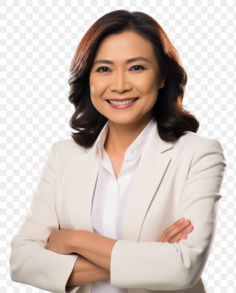 PNG Filipina business woman middleaged adult smile white background.