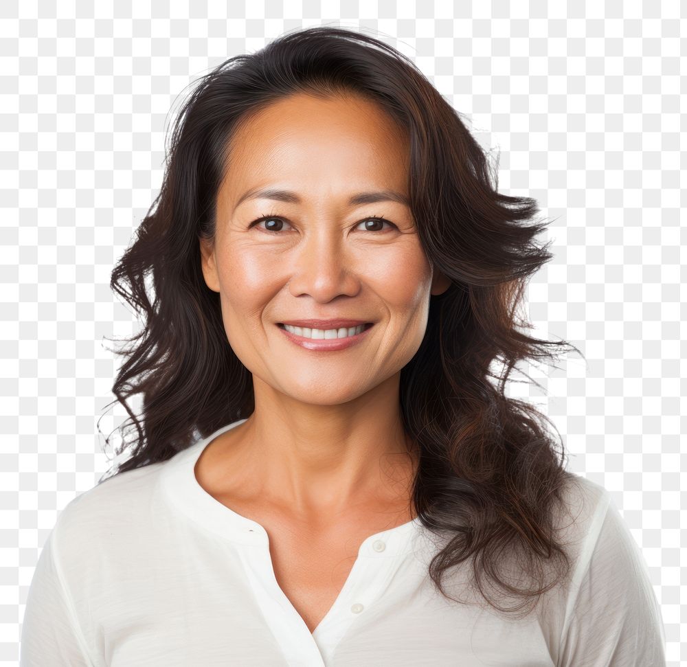 PNG Filipino middle aged woman adult smile white background.
