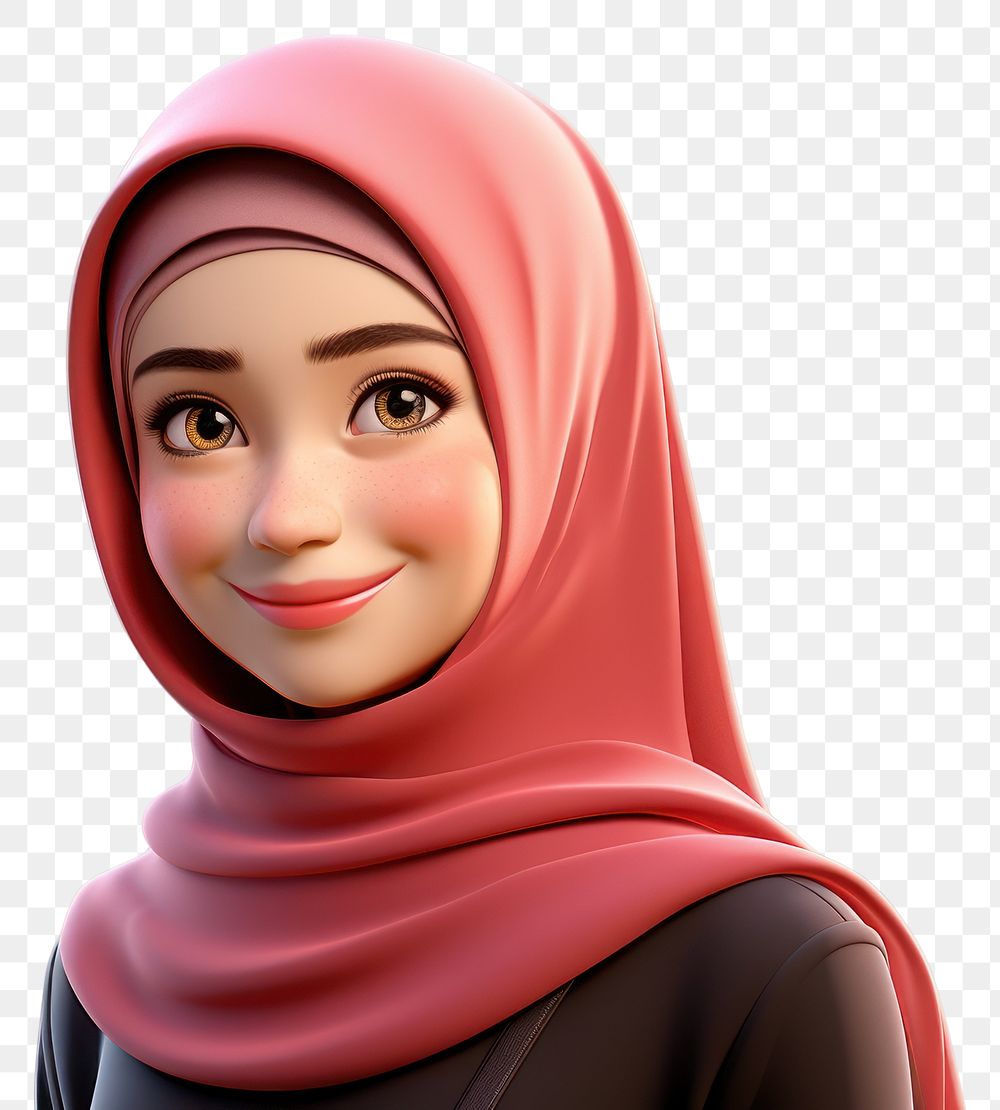 PNG Malaysian woman 3d cartoon realistic portrait scarf smile.