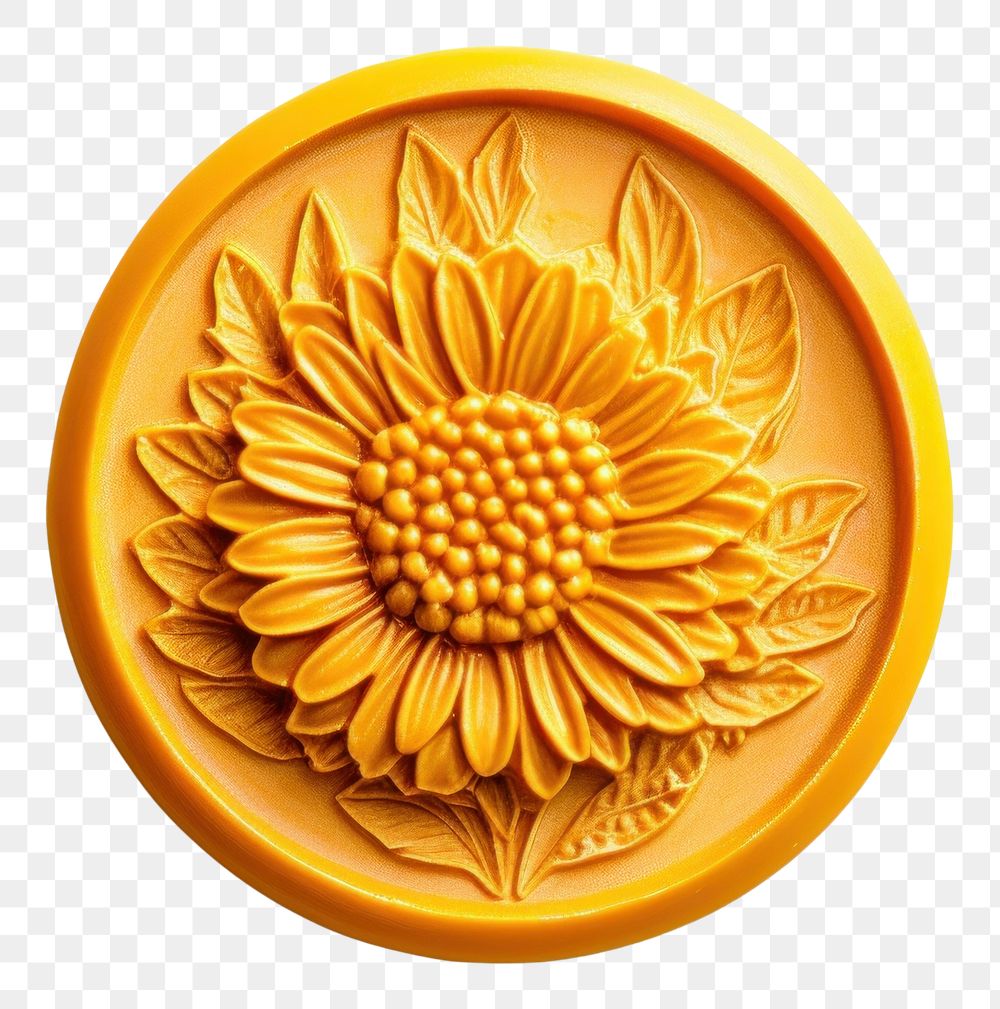 PNG  Calendula flower Seal Wax Stamp craft white background accessories.