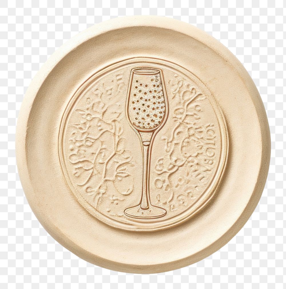 PNG  Champagne glass Seal Wax Stamp white background refreshment accessories.