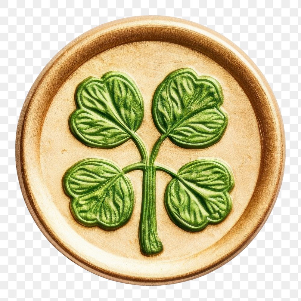 PNG  Clover leaf Seal Wax Stamp plant food white background.