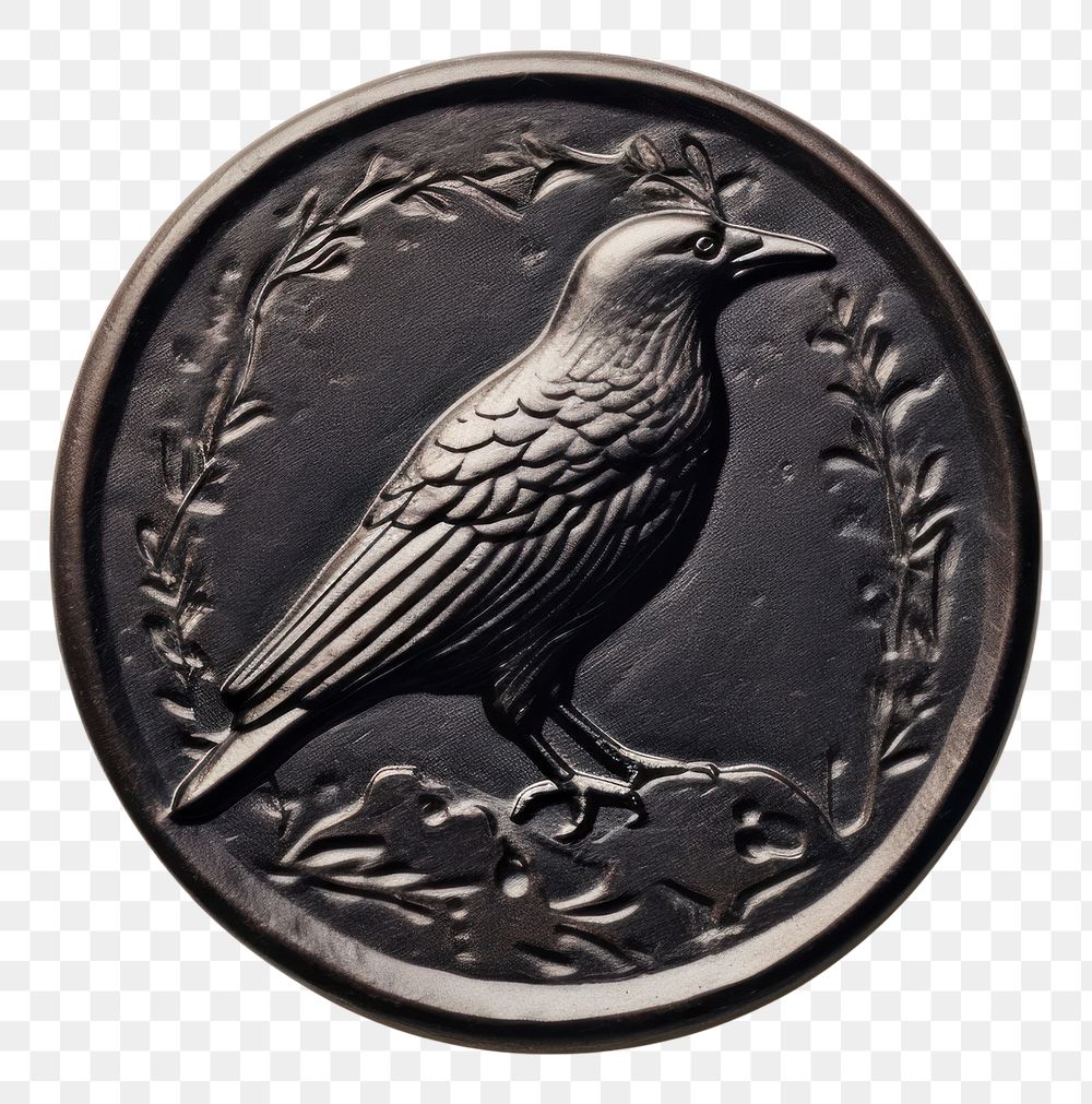 PNG  Crow Seal Wax Stamp animal money coin.
