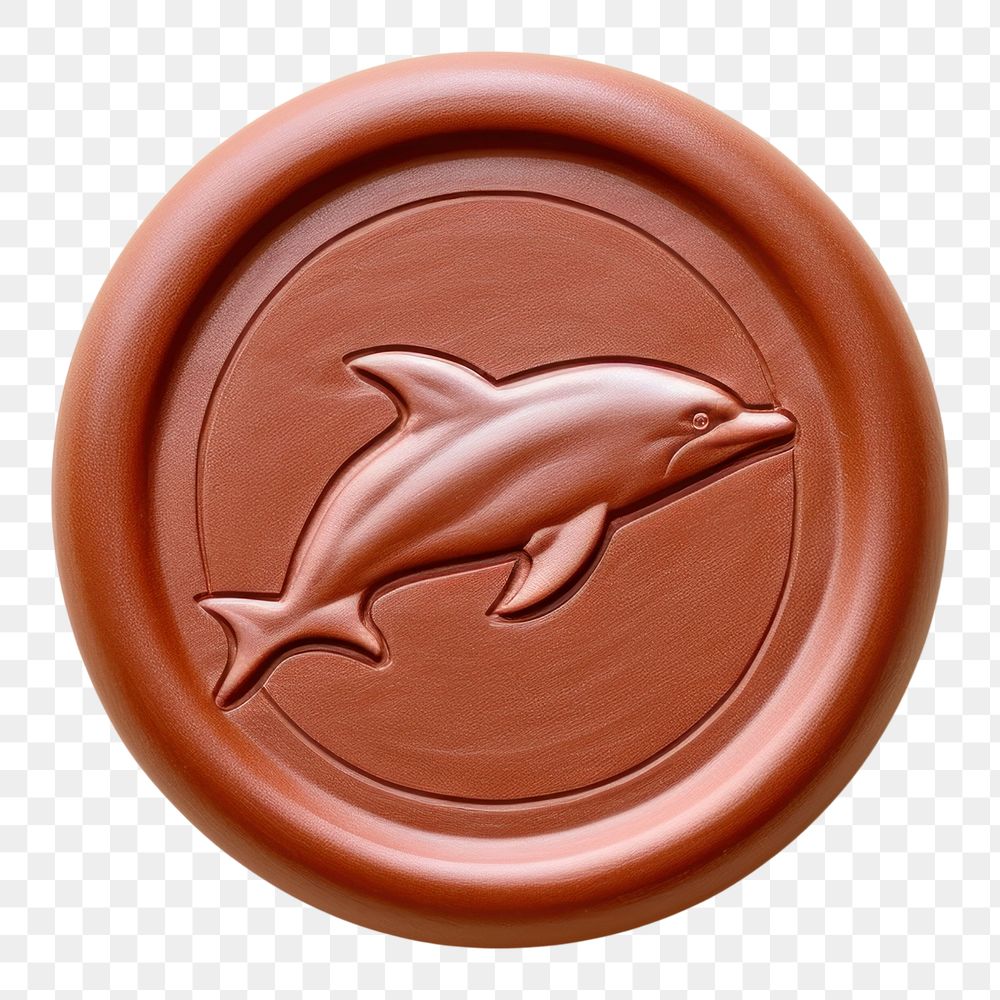 PNG  Dolphin Seal Wax Stamp currency circle shape.