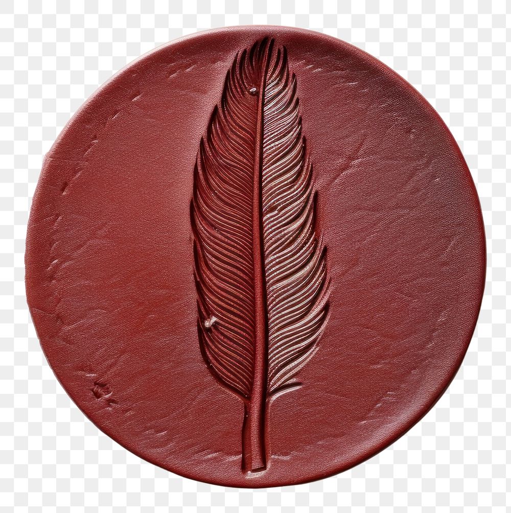 PNG  Feather Seal Wax Stamp white background dishware circle.