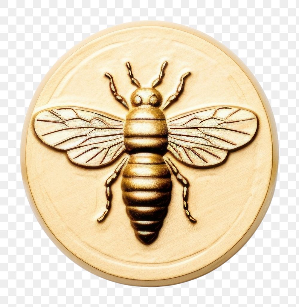 PNG  Bee ptint Seal Wax Stamp gold insect animal.