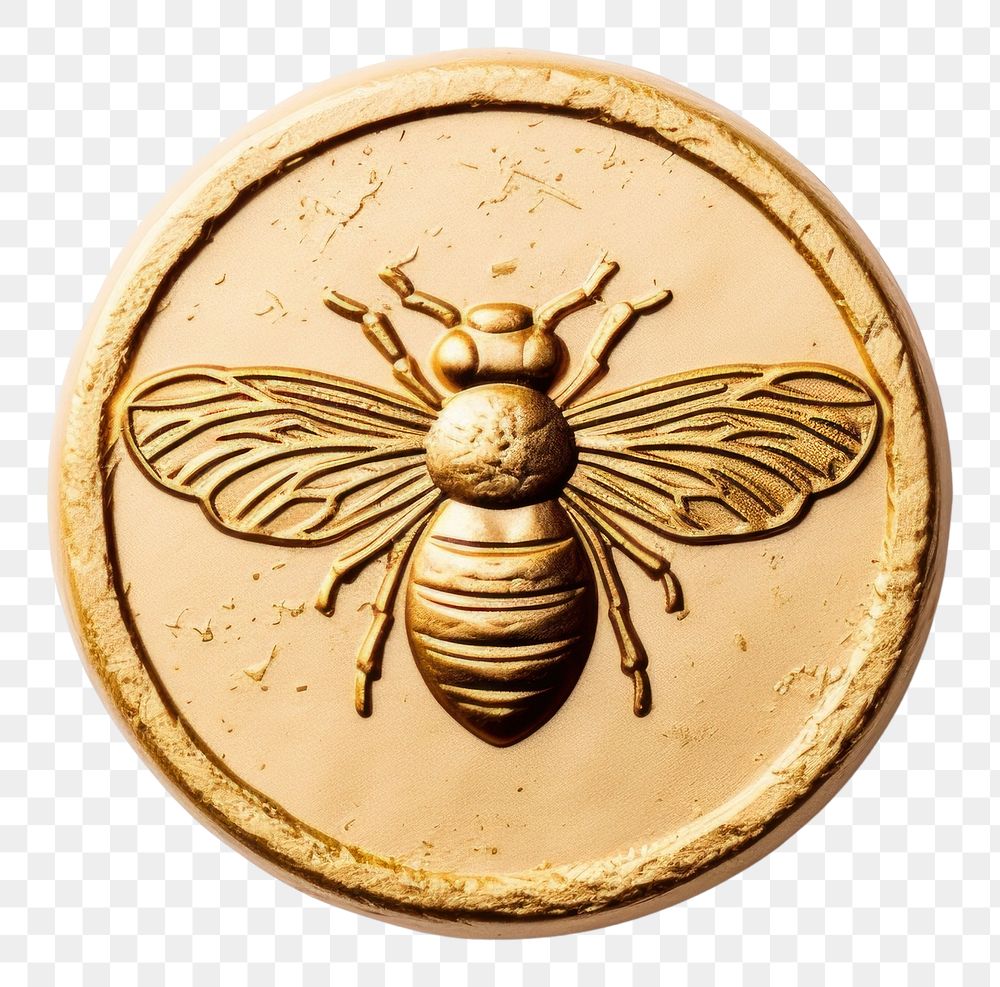 PNG  Bee ptint Seal Wax Stamp animal insect gold.