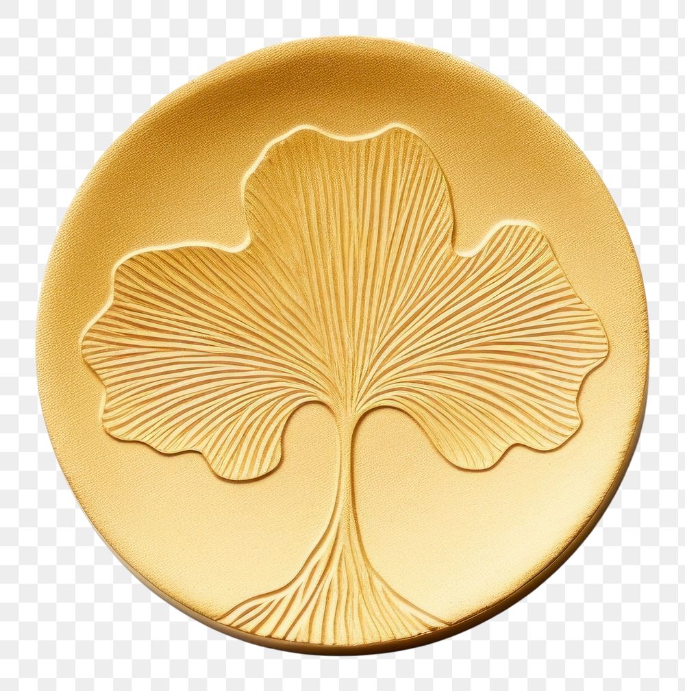 PNG  Ginkgo Seal Wax Stamp money coin gold.