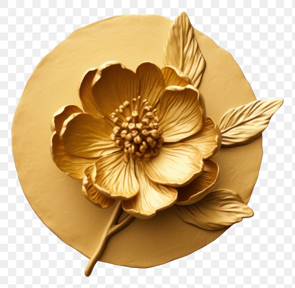 PNG  Wax seal peony gold jewelry brooch.