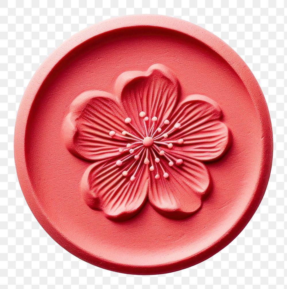 PNG  Sakura flower Seal Wax Stamp plate food white background.