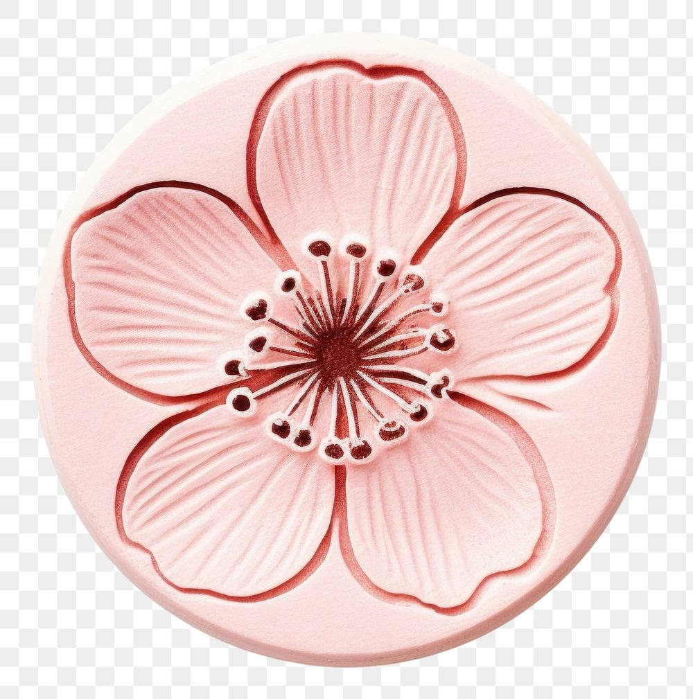 PNG  Sakura flower Seal Wax Stamp locket plant white background.
