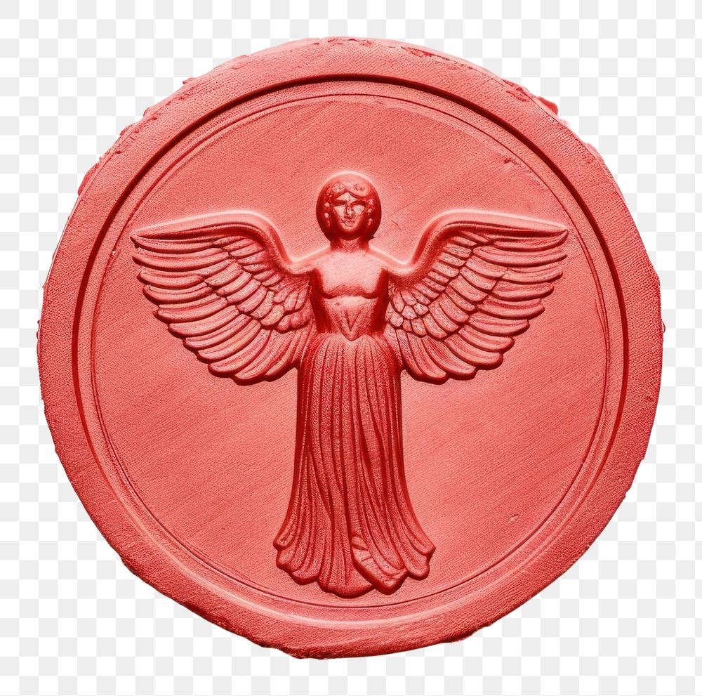 PNG  Seal Wax Stamp angel white background representation accessories.