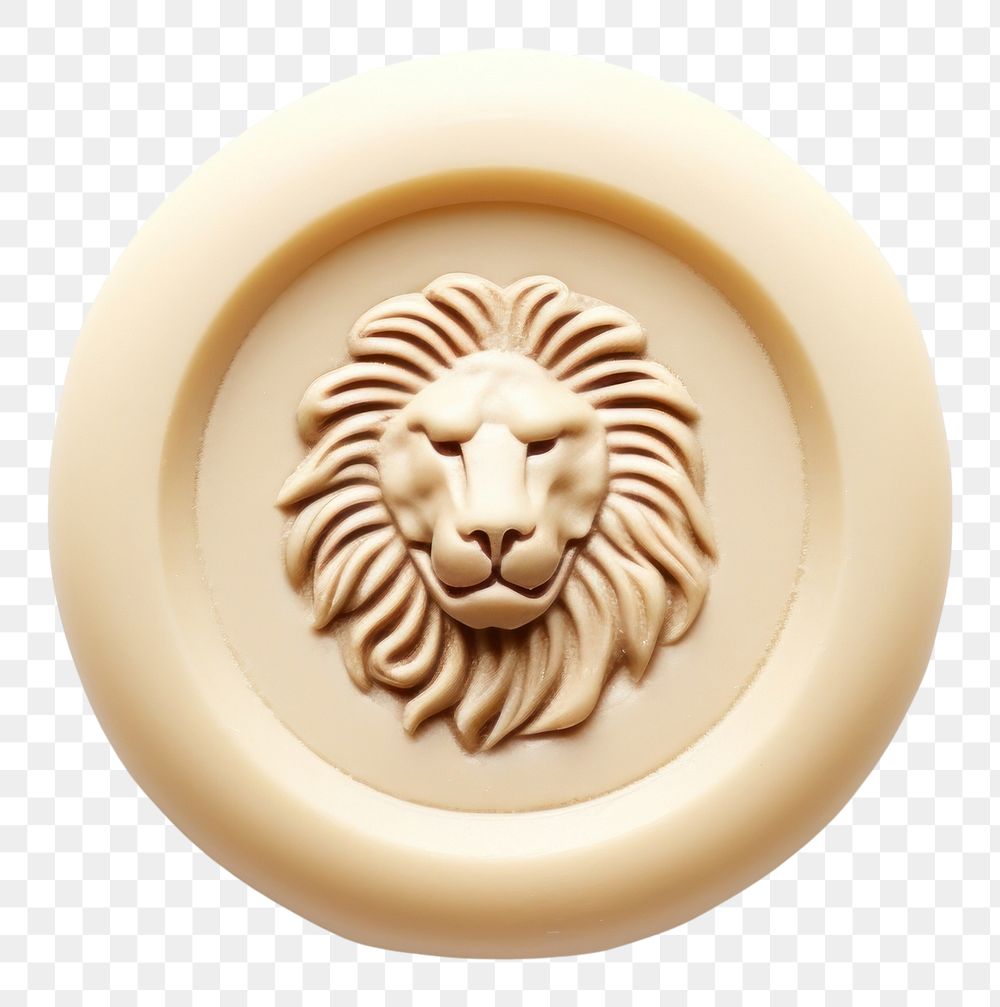 PNG  Seal Wax Stamp lion print craft white background representation.