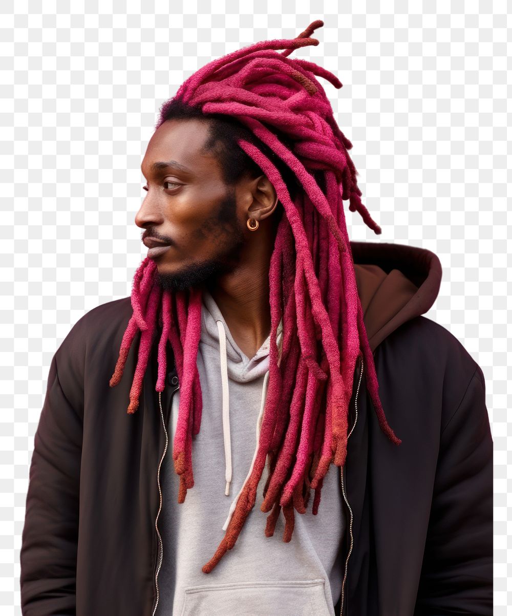 PNG Black man with pink dreadlocks hair scarf individuality architecture.