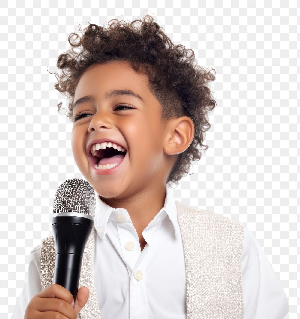 PNG  Microphone laughing singer white background.