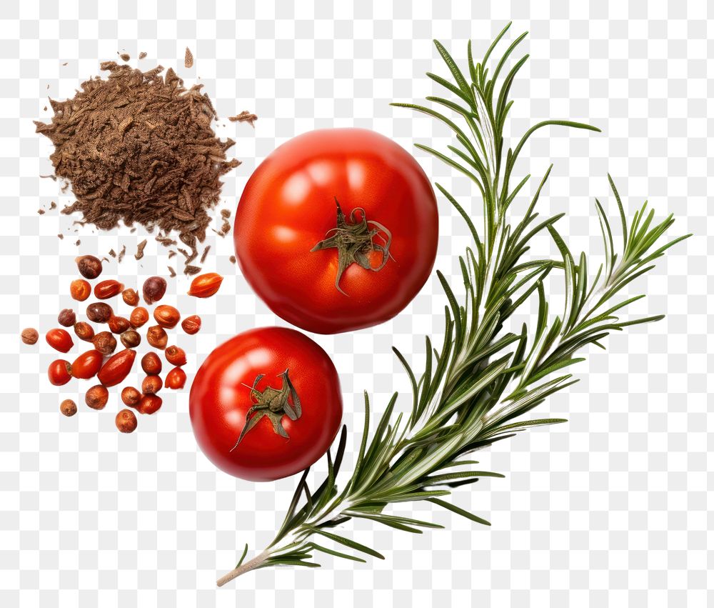 PNG  Tomatoes and rosemary vegetable spice plant.
