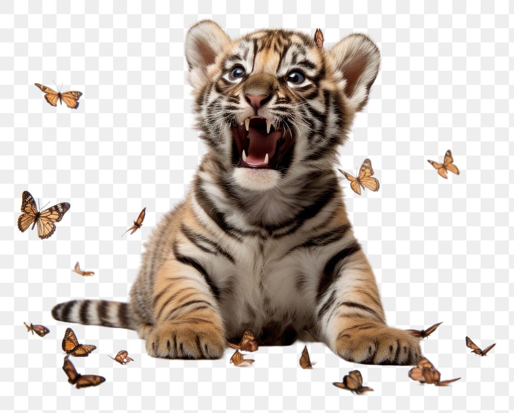 PNG  Baby tiger playing wildlife animal mammal.