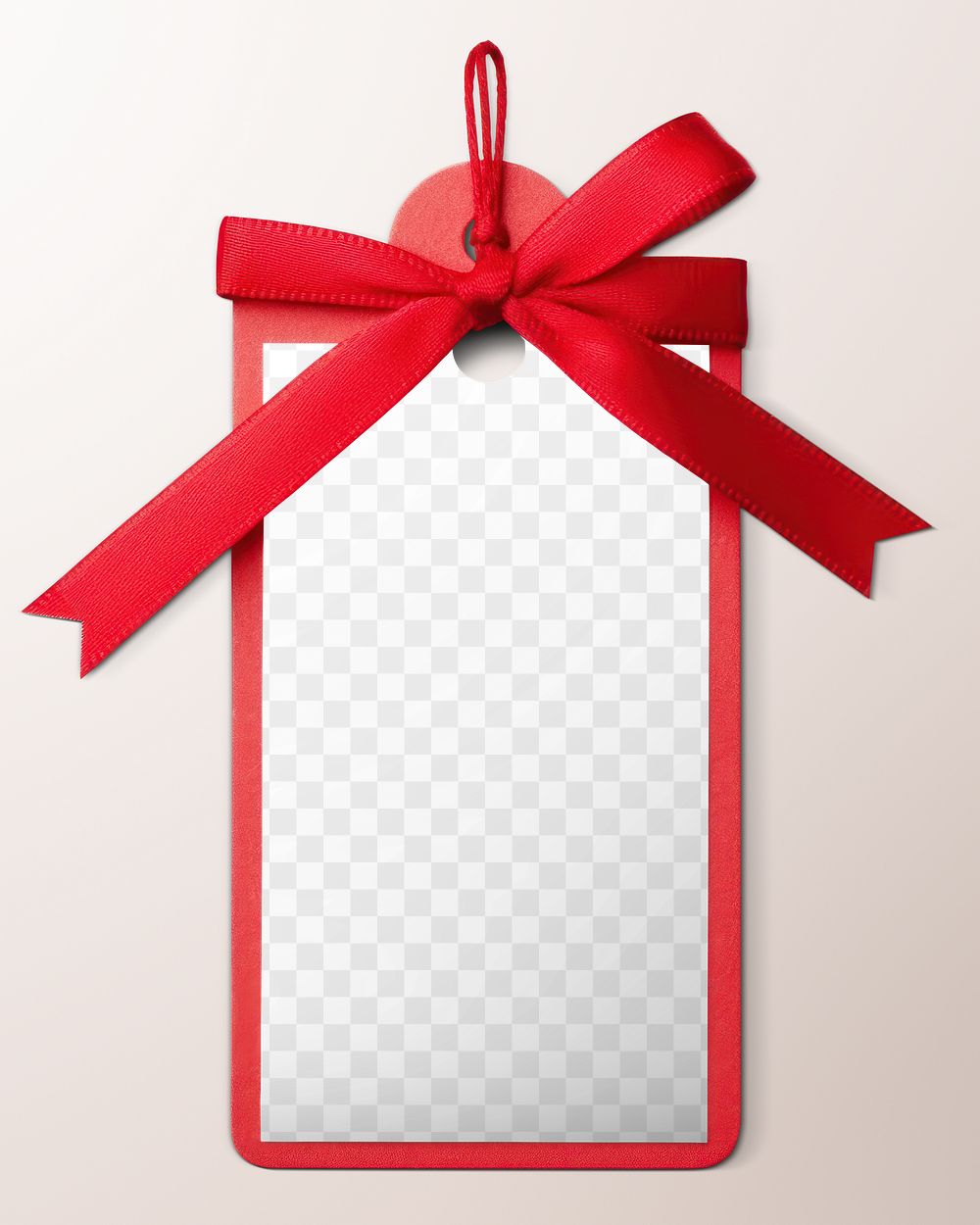 Red gift tag png mockup, transparent design