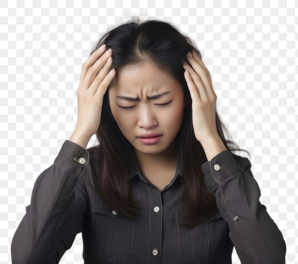 PNG Asian woman pain head disappointment. AI generated Image by rawpixel.