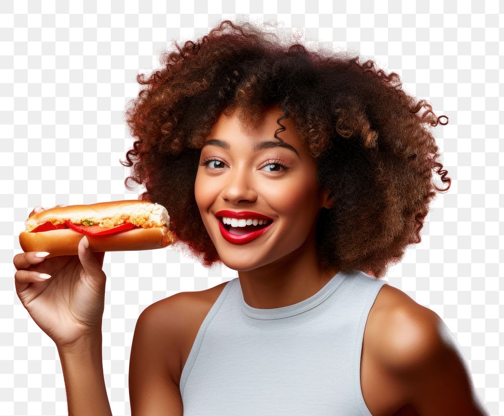 PNG  Black woman eating food biting adult.