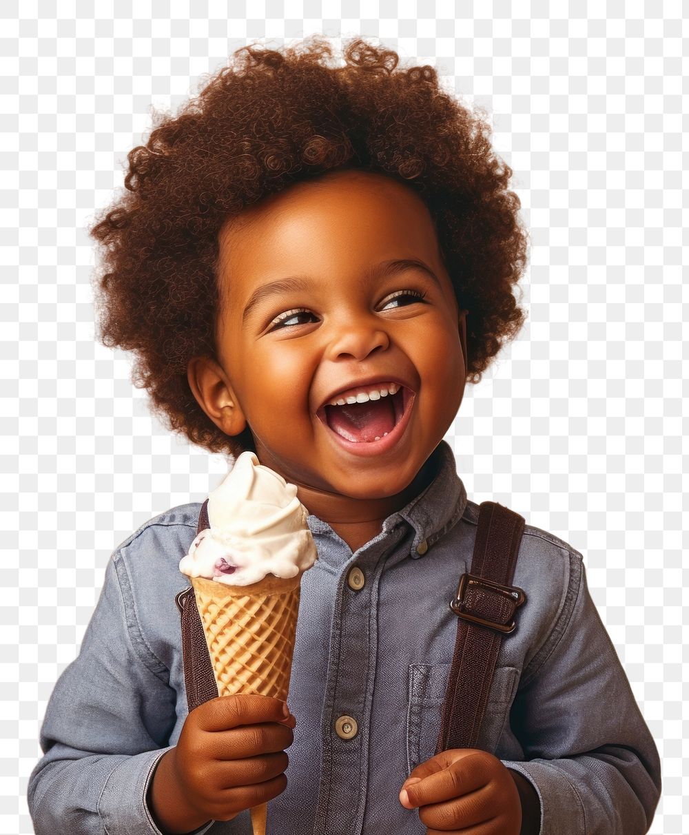 PNG  Black little boy eating smile cream baby.