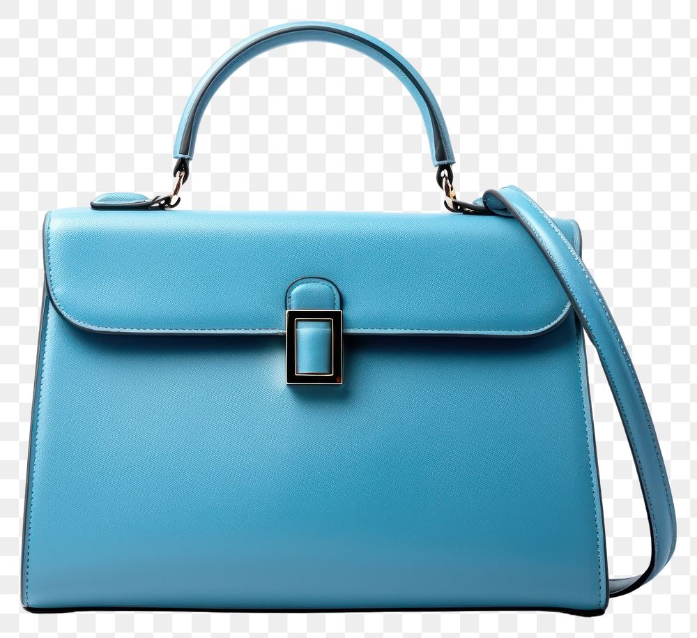 PNG  Blue leather women handbag briefcase purse white background.