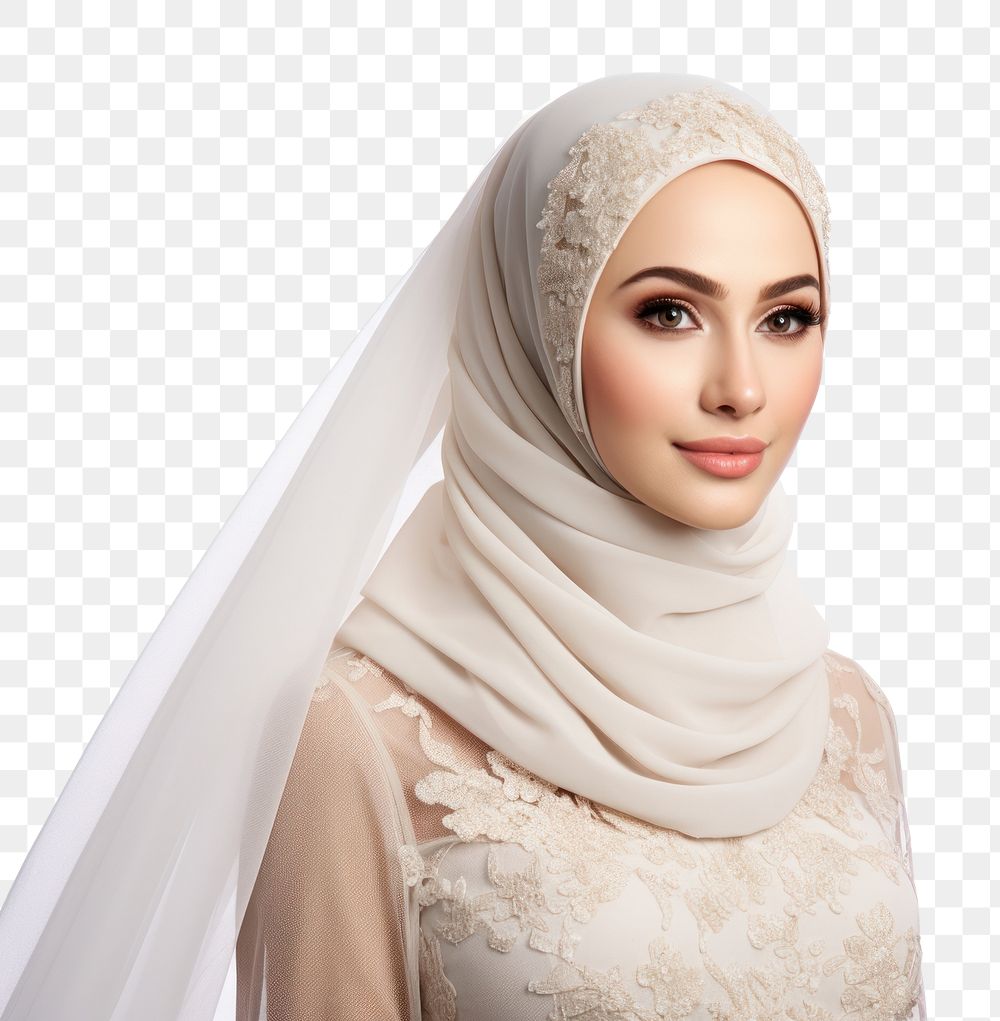 PNG Muslim bride portrait photo white background.