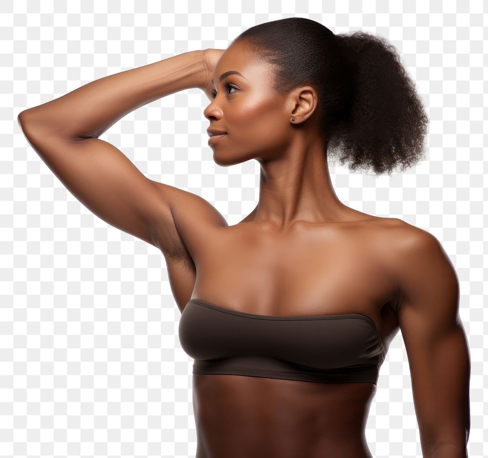 PNG Black fit woman portrait shoulder adult. AI generated Image by rawpixel.