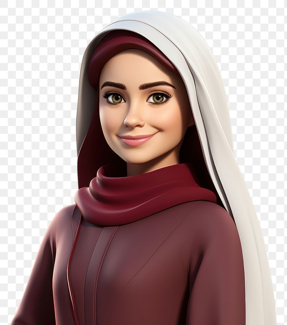 PNG Qatari woman 3d cartoon realistic fashion adult hood.