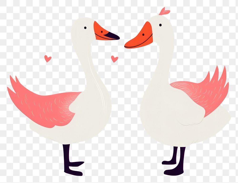PNG  Couple of goose drawing animal white. AI generated Image by rawpixel.
