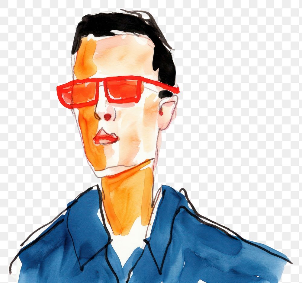 PNG  Brian sketch portrait glasses.